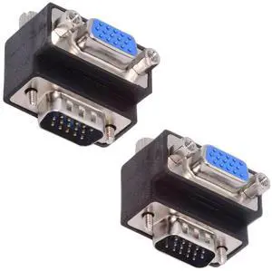 Jimier 2pcs/lot Up & Down Angled 90 Degree VGA RGB HDB15Pin Screw Type Male to Female Nut Type Extension Adapter for Monitor Displays