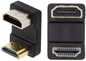 Jimier 2pcs/lot Up & Down HDMI 1.4 Male Type-A to HDMI Female Port Saver 360 Degree Opposite U Shape Back Angled Extension Adapter