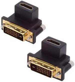 Jimier 2pcs/lot Up & Down Angled 90 Degree DVI Male to HDMI Female 4K Adapter for Computer HDTV Graphics Card