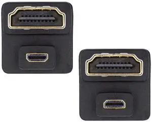 Jimier 2pcs/lot Up & Down Micro HDMI 1.4 Male Type-D to HDMI Female Port Saver 360 Degree Opposite U Shape Back Angled Extension Adapter