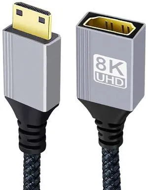 Jimier 8K Type-C Mini HDMI 2.1 Male to HDMI Female Extension HDTV Cable for DV Camera Laptop Portable Monitor