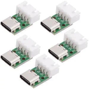 Jimier 5pcs/set DIY OEM Type C Female Socket Connector to 4Pin Pitch=2.54mm Wafer Socket Horizontal USB2.0 Pinout DC 5V Power