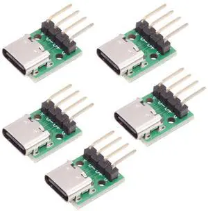 Jimier 5pcs/set DIY OEM Type C Female Socket Connector to 4Pin Pitch=2.54mm Contact Header Horizontal USB2.0 Pinout DC 5V Power