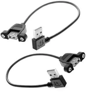Jimier 2pcs/lot Left & Right Angled Type USB 2.0 Type-A Male to USB Female Extension Cable Panel Type 90 Degree 25cm