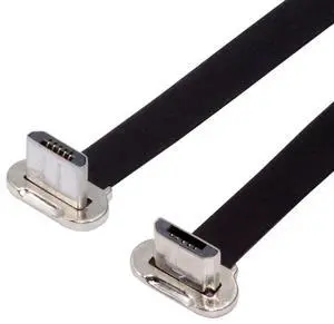 Jimier Micro USB2.0 Male to Micro USB Male 5Pin Ultra Slim Flat Data Charge Cable 16cm Down to Up Angle 90 Degree Connector