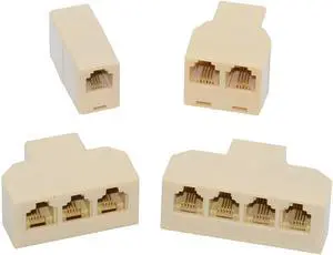 Jimier 4pcs/lot 1-in-2-out 1-to-3 1-to-4 Way Outlet 6P4C RJ11 RJ12 Telephone Phone Modular Jack Line Splitter Adapter Extender