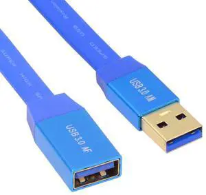 Jimier Ultra Flat Slim USB 3.0 Type-A Male to USB3.0 A Female Cable Extension Blue 5Gbps for Disk SSD Camera Data