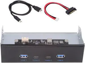 Jimier 10Gbps USB 3.1 Type-A & Type-C HUB 4 Ports Front Panel to Motherboard Type-E Connector Cable 10Gbps for 5.25" CD-ROM Bay Tray