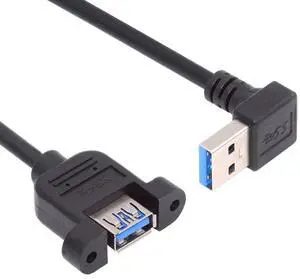 Jimier Down Angled USB 3.0 Male to Female Type-A Panel Type Header Cable 90 Degree Connector 30cm