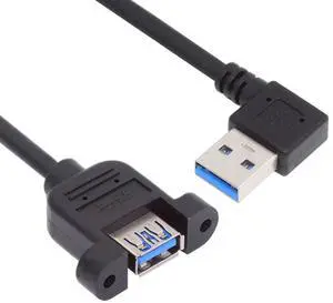 Jimier Right Angled USB 3.0 Male to Female Type-A Panel Type Header Cable 90 Degree Connector 30cm