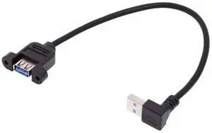 Jimier Up Angled USB 3.0 Male to Female Type-A Panel Type Header Cable 90 Degree Connector 30cm