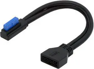 Jimier Left Angled USB 3.0 20Pin 19Pin Male Low Profile to Female Extension 5Gbps Cable 90 Degree for Motherboard