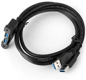 Jimier Dual USB 3.0 Male to Female Type-A Panel Type Header Cable Horizontal Flat Connector Dual Ports 50cm