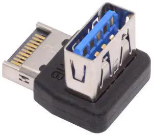 Jimier USB 3.1 Front Panel Header Male Type-E to Type-A USB3.0 Female Data Adapter Down Angled 90 Degree for Motherboard
