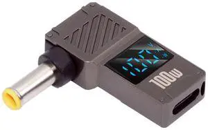 Jimier Type-C USB-C Input to DC 5.0x1.0mm Jack Smart LED Display 100W Output Power 20V 5A PD Charge 65W Adapter for Laptop