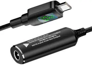 Jimier DC Jack 5.5x2.1mm Input to USB-C Type-C Power 140W Smart LED Display Charge Cable for Laptop Phone PD9V/5V/20V/7A