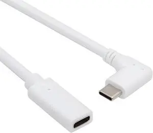 Jimier White USB-C Type-C Male to Female Extension Power USB2.0 Data Cable 90 Degree Left Right Angled 65W Fast Charge for Laptop Tablet Phone