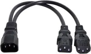 Jimier Single C14 to Dual C13 5-13R Short Power Y Type Splitter Adapter Cable Cord PW-037