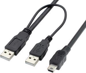 Jimier USB2.0 Dual two A type Male to Mini 5-Pin male Y Cable,for Hard Disk Drive Case U2-023-BK