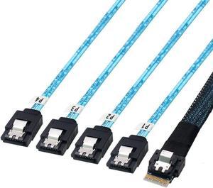 Jimier Cable Slim Line SAS 4.0 SFF-8654 4i 38pin Host to 4 SATA 7pin Target Hard Disk Fanout Raid Cable 50cm