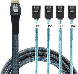 Jimier Slim Line SAS 4.0 SFF-8654 4i 38pin Host to 4 SATA 7pin Target Hard Disk Fanout Raid Cable 50cm SF-103-0.5M