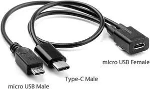 Jimier Cable Micro USB Female to USB-C Type C USB 3.1 & Micro USB Male Splitter Extension Charge Cable