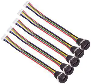 Jimier 5pcs/set DIY OEM Type C Female Socket to 6Pin Header Cable Pitch=2.0mm Panel Mount DC 5V/20V PD Power