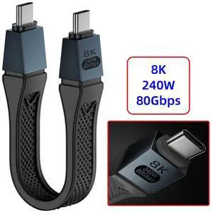 Jimier USB5.0 80Gbps Flat Slim FPC Cable 13cm with 240W and 16K@30hz 8K@60Hz 5K@60Hz Compatible with USB4.0 Thunderbolt3/4/5