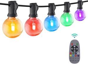 25ft Outdoor Remote Control String Lights RGBW 27 LED G40 Bulbs2 Spare