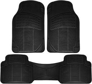 Rubber Floor Mats - Ridged All Weather - Durable - Universal Fit Set of 3 - BK