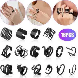 16PCS Knuckle Stacking Ring Open Alloy Rings Women Adjustable Opening Jewelry US