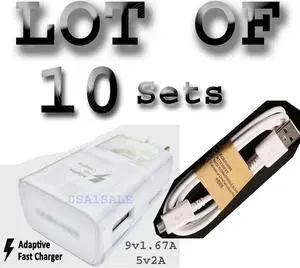 LOT 10 x Adaptive Fast Wall + Sync Charger Cable For  S6 S7 Edge Note 5 6