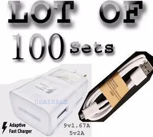 LOT 100x Adaptive Fast Wall + Sync Charger Cable For  S6 S7 Edge Note 5 6