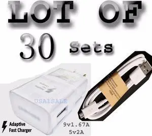 LOT 30 x Adaptive Fast Wall + Sync Charger Cable For  S6 S7 Edge Note 5 6