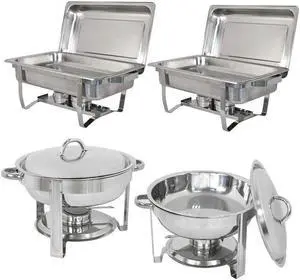 Stainless Steel Buffet Set 2 Round 5QT Chafing Dish + 2 8QT Rectangular Chafers