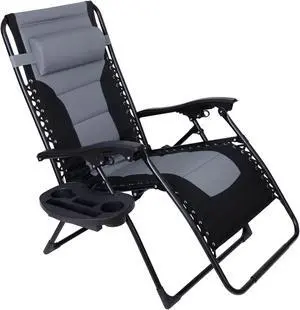 Oversized Folding Zero Gravity Chair Po Padded Recliner Lounger Backyard Grey