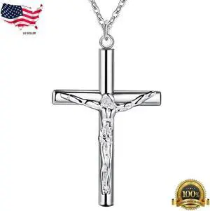 925 Silver Plated Women's Crucifix Catholic Cross Pendant Necklace N5
