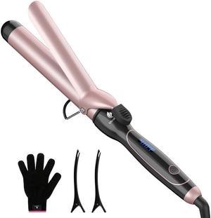 Curling Iron 1 1/4-inch Instant Heat with Extra-Smooth Tourmaline Ceramic Coating, 6 Temperature Settings and Dual Voltage, Glove Included