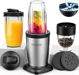 KOIOS 850W Personal Blender for Shakes and Smoothies, 11 Pieces Bullet Single Smoothie Blender for Kitchen, Small Protable Mixer with 2x17 Oz and 10 Oz Travel Bottles, 2 Spout Lids, BPA Free (Black)