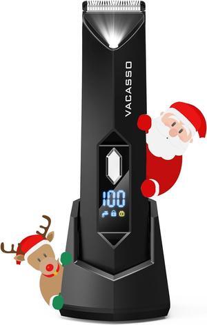 VACASSO Electric Body Hair Trimmer for Men Ball/Pubic/Groin,Body Shavers for Men w/Light&LED Display,Waterproof Wet/Dry Clippers,Male Hygiene Grooming Razor w/USB Recharge Dock,Ceramic Blade Head