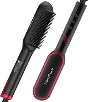 MiroPure Hair Straightener Brush, Ring Hair Straightener Comb Straightening Brush with 13 Temp Settings 30s Fast Heating & Negative Ions, Straightening Comb for Women with LED Display & Dual Voltage