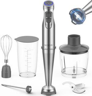 KOIOS 1100W Immersion Hand Blender, Stainless Steel Stick Blender with 12-Speed & Turbo Mode, 5-in-1 Handheld Blender with 600ml Mixing Beaker with Lid, 500ml Chopper, Whisk, Milk Frother, BPA-Free