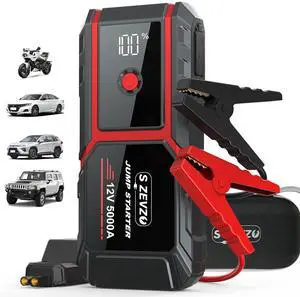 S ZEVZO Car Battery Jump Starter 5000A Jump Starter Battery Pack for Up to 10.0L Gas and 8.0L Diesel Engines, 12V Portable Jump Box with LCD Display, Jumper Cables, 3 Modes Flashlight