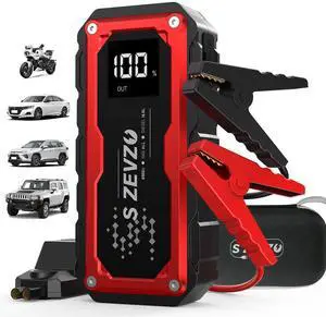 S ZEVZO 8000A Car Jump Starter Booster Jumper Portable Power Bank Battery Charge Red & Black 3 light modes