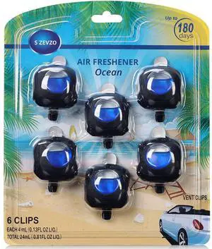 S ZEVZO 6 Clips Car Ocean Scent Car Air Freshener Car Vent Clip, Long Lasting, 4ML/Pc