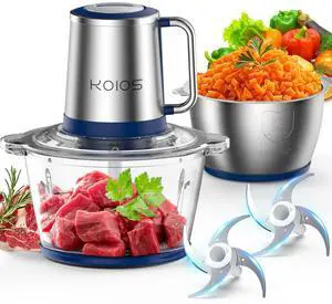 KOIOS 2L Electric Food Chopper Processor Vege Meat Grinder Mixer 2 Bowls Stainless Steel Glass