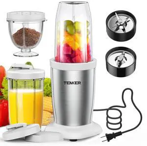 TENKER Personal Smoothie Blenders Juice Shakes 900W Juicer Maker Countertop Blender White