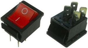 Rocker Switch, Dpst, 20a, 250vac, Red