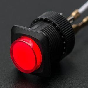 1442 - PUSH SWITCH LIT LATCH RED 1P1T ON/OFF 3A/125V 16MM TH SOL/PUSH