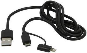 MSUSBSCML - USB CABLE A MALE TO LIGHTNING 8P AND MICRO B MALE 3FT BLACK